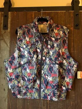 FP Movement by Free People Quilted Floral Print Vest in Navy, Red, Olive